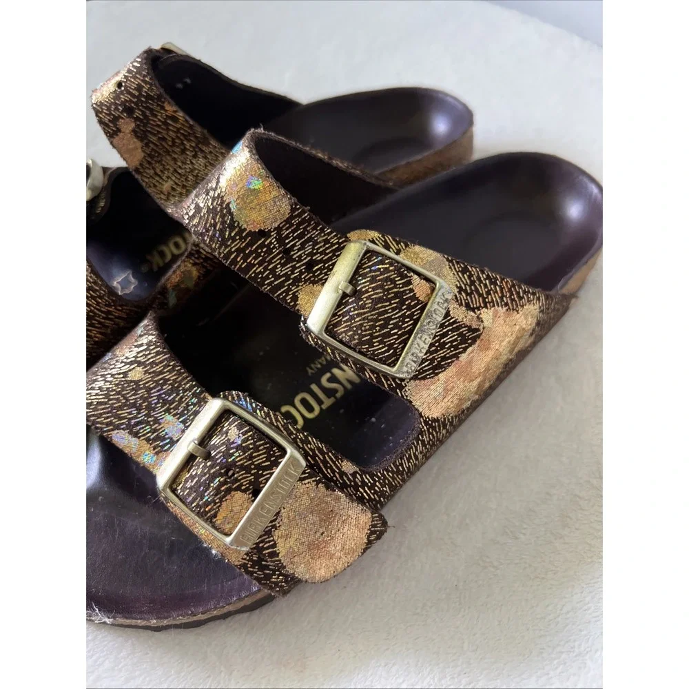Birkenstock Exquisite Arizona Lux Metallic Sandals Size 36 Brown Free People